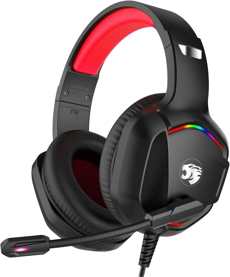 IMYB Gaming Headset with Microphone for Pc, Xbox One Series X/s, Ps4, Ps5, Switch, Stereo Wired Noise Cancelling Over-Ear Headphones with Mic, RGB, for Computer, Laptop, Mac, Nintendo, Gamer (Red) - Image 1